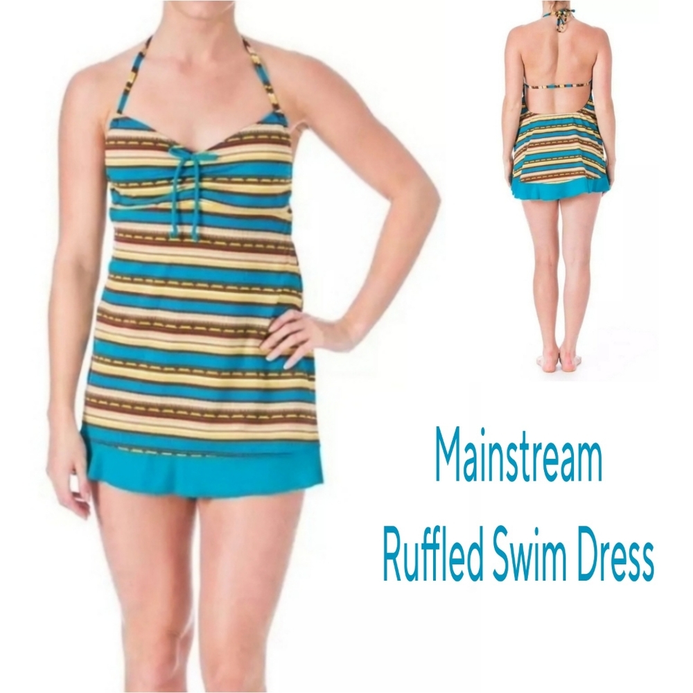 Sale NWT MAINSTREAM BANDEAU SWIMDRESS with ruffled bottom.
